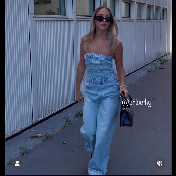 Zara Pants & Jumpsuits Zara Corset Denim Jumpsuit Poshmark